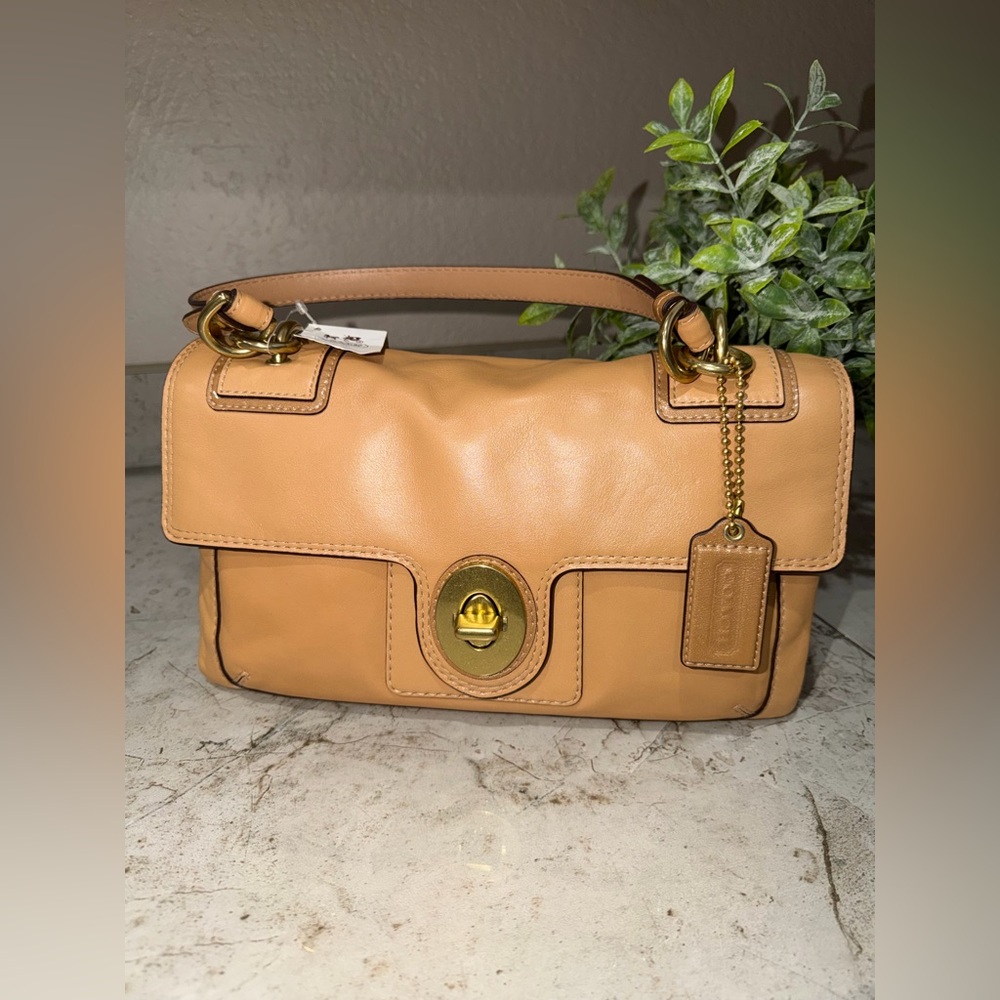 Coach Tan Leather Shoulder Bag with Gold Hardware